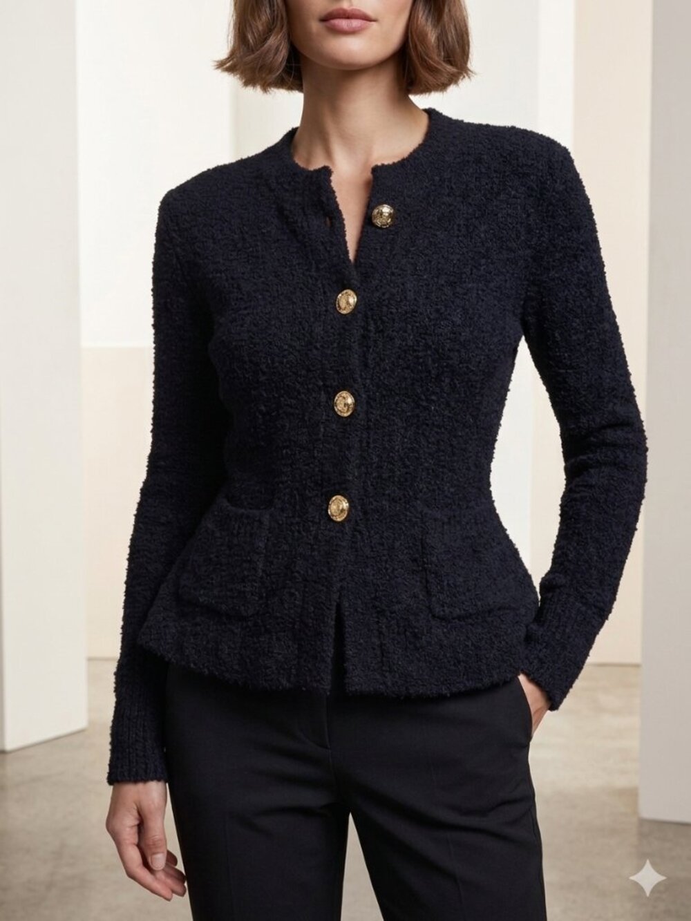 L'Agence Black Peplum Melissa Knit Flare Cardigan